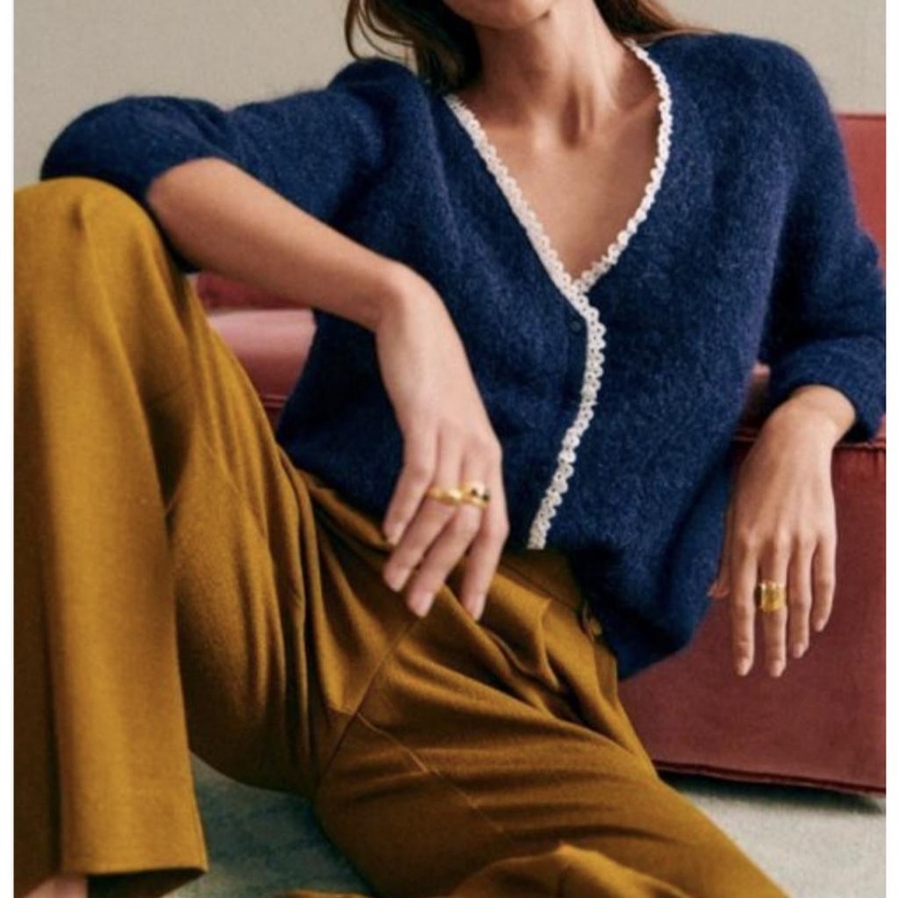 Sezane Blue Cardigan V-Neck Soft Knit